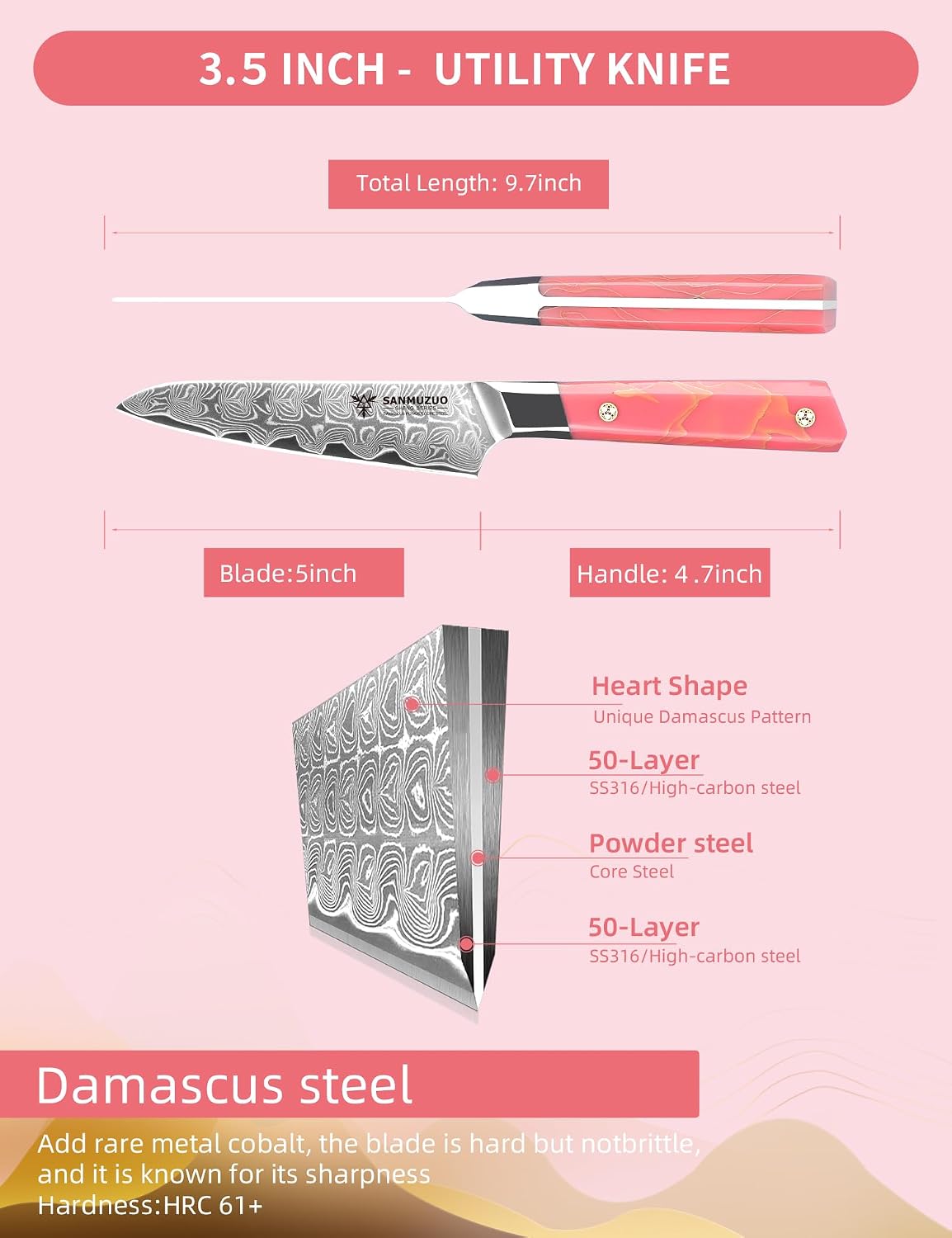 Kitchen Nakiri Knife 7 Inch, Professional Kitchen Chef Knife, Ultra Sharp Damascus Powder Steel with Full-tang Resin Handle, SHENG Series