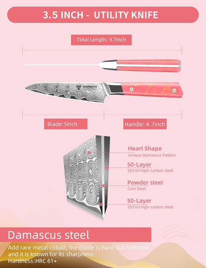 Kitchen Nakiri Knife 7 Inch, Professional Kitchen Chef Knife, Ultra Sharp Damascus Powder Steel with Full-tang Resin Handle, SHENG Series