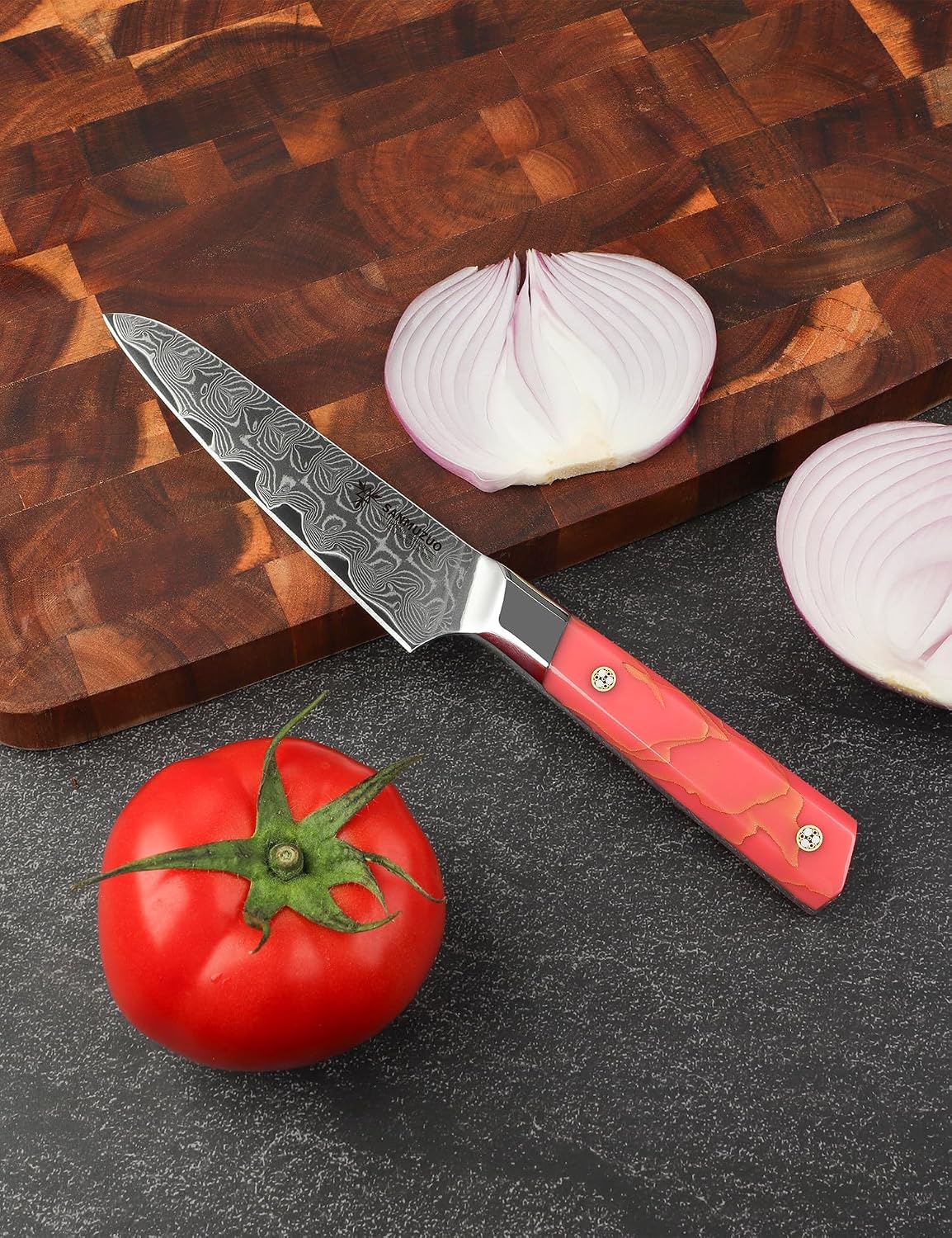 Kitchen Nakiri Knife 7 Inch, Professional Kitchen Chef Knife, Ultra Sharp Damascus Powder Steel with Full-tang Resin Handle, SHENG Series