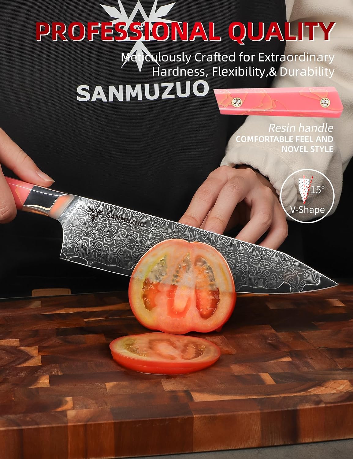 Kitchen Nakiri Knife 7 Inch, Professional Kitchen Chef Knife, Ultra Sharp Damascus Powder Steel with Full-tang Resin Handle, SHENG Series