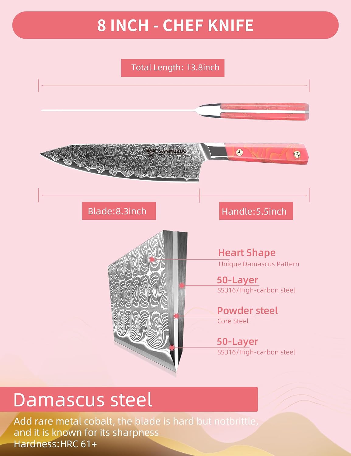 Kitchen Nakiri Knife 7 Inch, Professional Kitchen Chef Knife, Ultra Sharp Damascus Powder Steel with Full-tang Resin Handle, SHENG Series