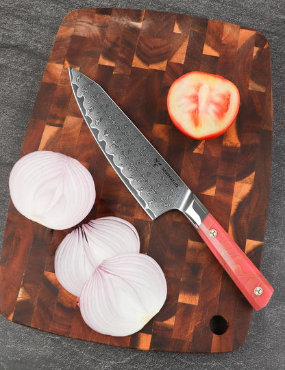 Kitchen Nakiri Knife 7 Inch, Professional Kitchen Chef Knife, Ultra Sharp Damascus Powder Steel with Full-tang Resin Handle, SHENG Series