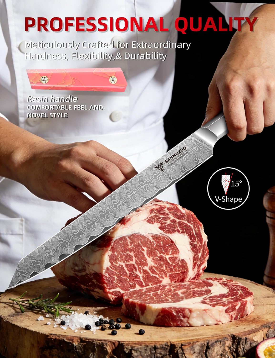 Kitchen Nakiri Knife 7 Inch, Professional Kitchen Chef Knife, Ultra Sharp Damascus Powder Steel with Full-tang Resin Handle, SHENG Series