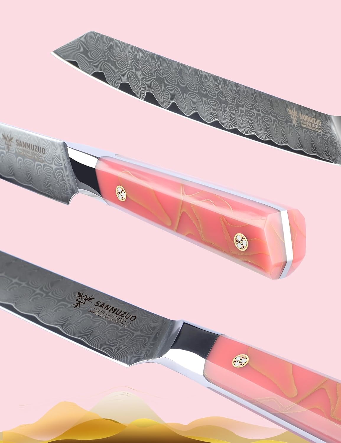 Kitchen Nakiri Knife 7 Inch, Professional Kitchen Chef Knife, Ultra Sharp Damascus Powder Steel with Full-tang Resin Handle, SHENG Series