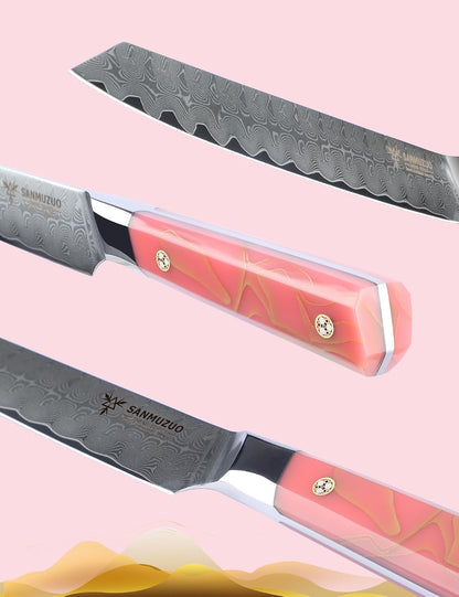 Kitchen Nakiri Knife 7 Inch, Professional Kitchen Chef Knife, Ultra Sharp Damascus Powder Steel with Full-tang Resin Handle, SHENG Series