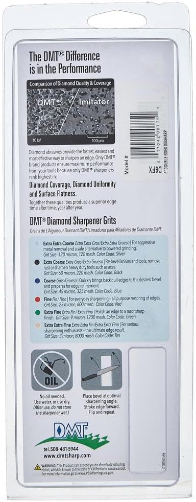 Diamond Machining Technology (DMT) D6EF Dia-Sharp 2-Sided Diamond Sharpening Stone Bench Plane, Fine/Coarse, 6 Inch, Gray