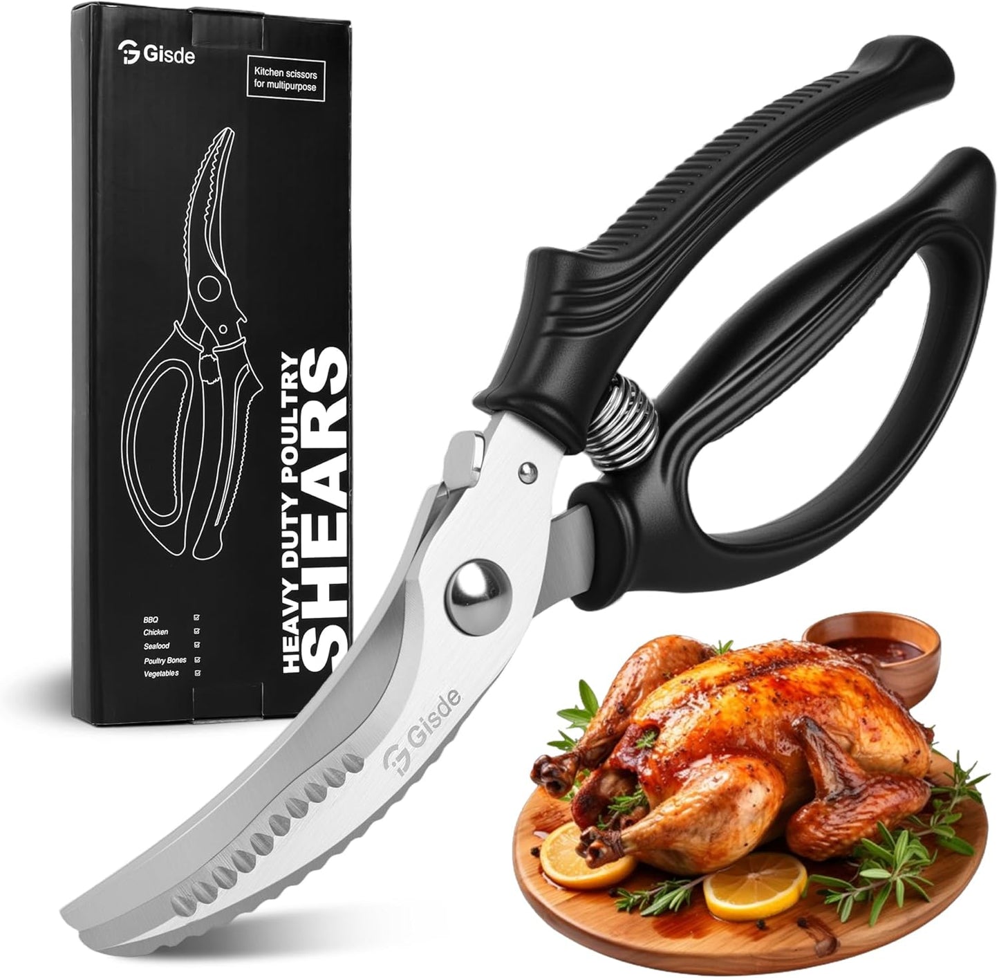 Heavy Duty Poultry Shears Kitchen Shears for Food Kitchen Scissors All Ppurpose Heavy Duty Scissors for Chicken, Meat, Bone, Poultry, Spring Loaded, Dishwasher Safe