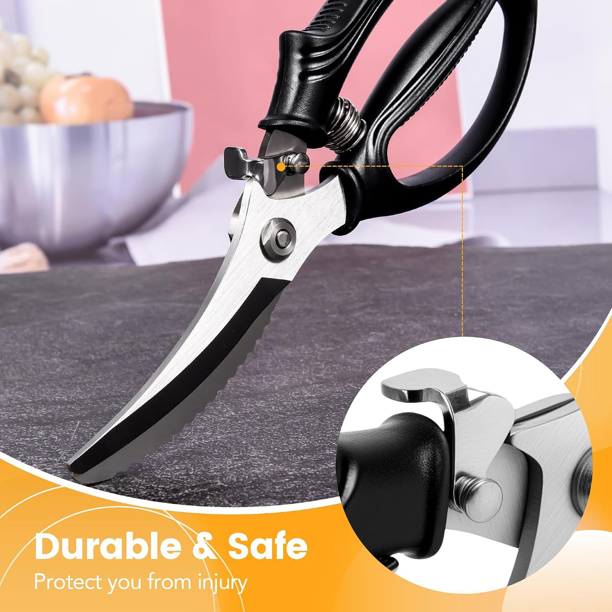 Heavy Duty Poultry Shears Kitchen Shears for Food Kitchen Scissors All Ppurpose Heavy Duty Scissors for Chicken, Meat, Bone, Poultry, Spring Loaded, Dishwasher Safe