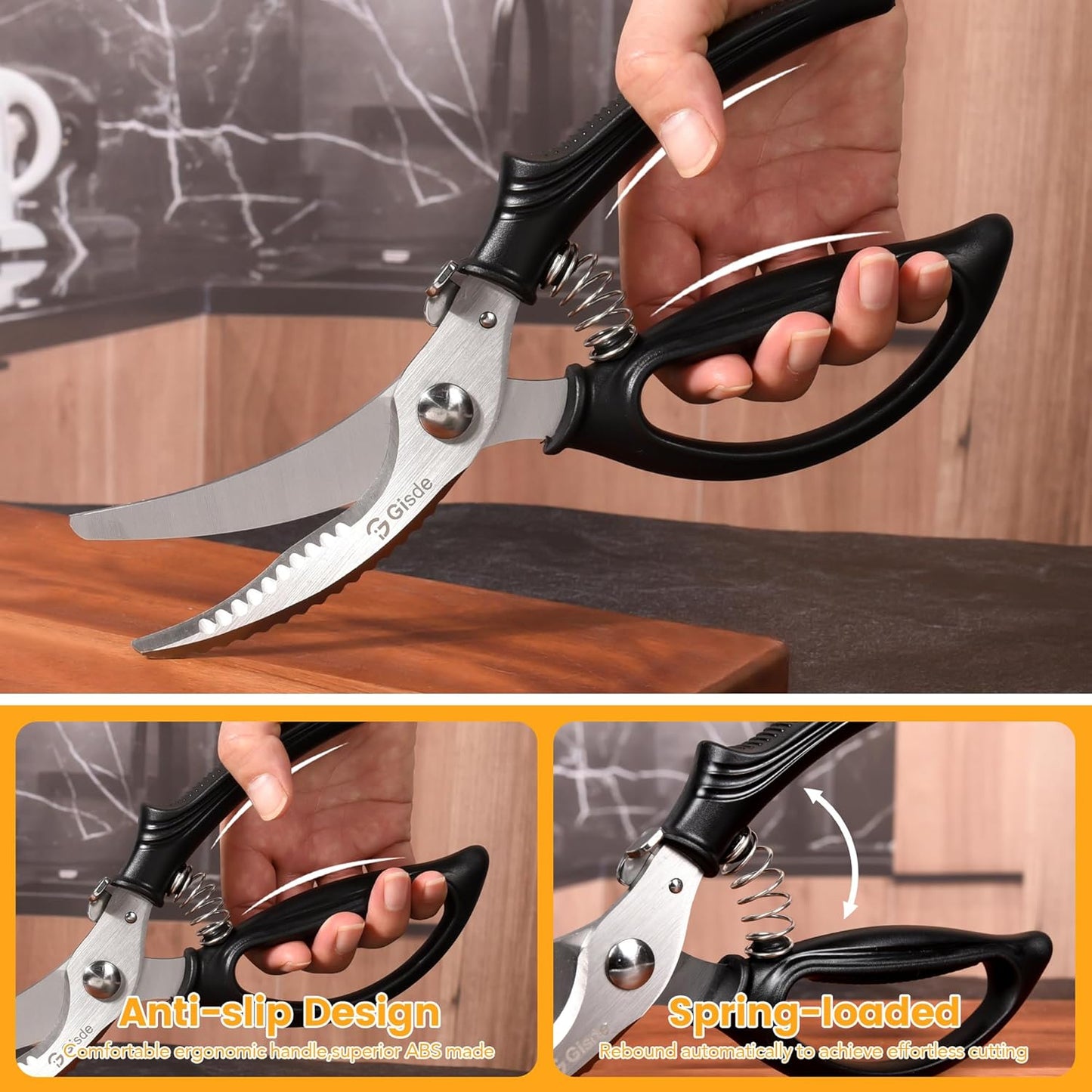 Heavy Duty Poultry Shears Kitchen Shears for Food Kitchen Scissors All Ppurpose Heavy Duty Scissors for Chicken, Meat, Bone, Poultry, Spring Loaded, Dishwasher Safe