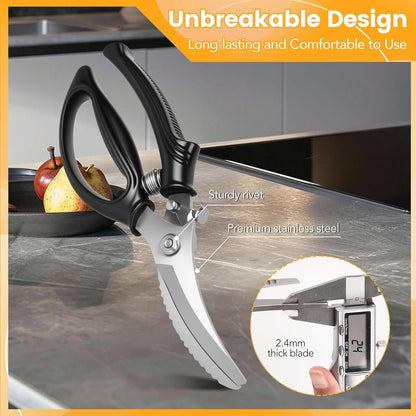 Heavy Duty Poultry Shears Kitchen Shears for Food Kitchen Scissors All Ppurpose Heavy Duty Scissors for Chicken, Meat, Bone, Poultry, Spring Loaded, Dishwasher Safe