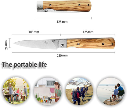 440A stainless steel Ultra sharp pocket folding Japanese peeling utility knife Natural Olive Handle Camping trip Outdoor Portable knife