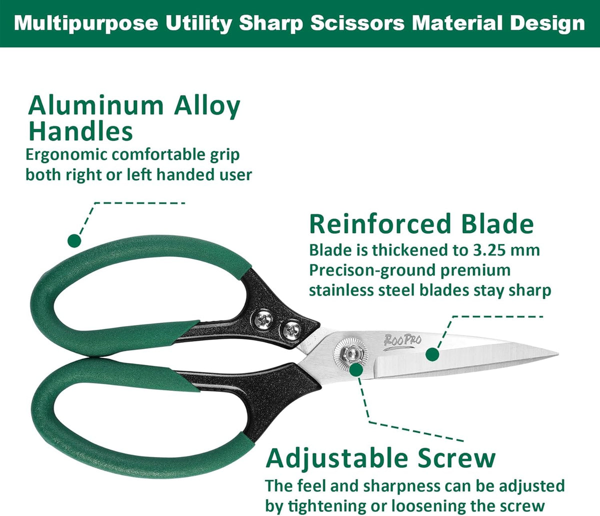Utility Scissors All Purpose Heavy Duty 8.5 inch Sharp Blades | Stainless Steel,Aluminum Alloy Handle for Cutting Cardboard,Carpet,Fabric,Leather,Rope,Rubber,Plastic and Kitchen or Work Use