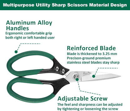 Utility Scissors All Purpose Heavy Duty 8.5 inch Sharp Blades | Stainless Steel,Aluminum Alloy Handle for Cutting Cardboard,Carpet,Fabric,Leather,Rope,Rubber,Plastic and Kitchen or Work Use