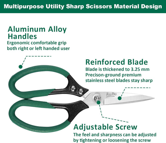 Utility Scissors All Purpose Heavy Duty 8.5 inch Sharp Blades | Stainless Steel,Aluminum Alloy Handle for Cutting Cardboard,Carpet,Fabric,Leather,Rope,Rubber,Plastic and Kitchen or Work Use