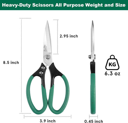 Utility Scissors All Purpose Heavy Duty 8.5 inch Sharp Blades | Stainless Steel,Aluminum Alloy Handle for Cutting Cardboard,Carpet,Fabric,Leather,Rope,Rubber,Plastic and Kitchen or Work Use