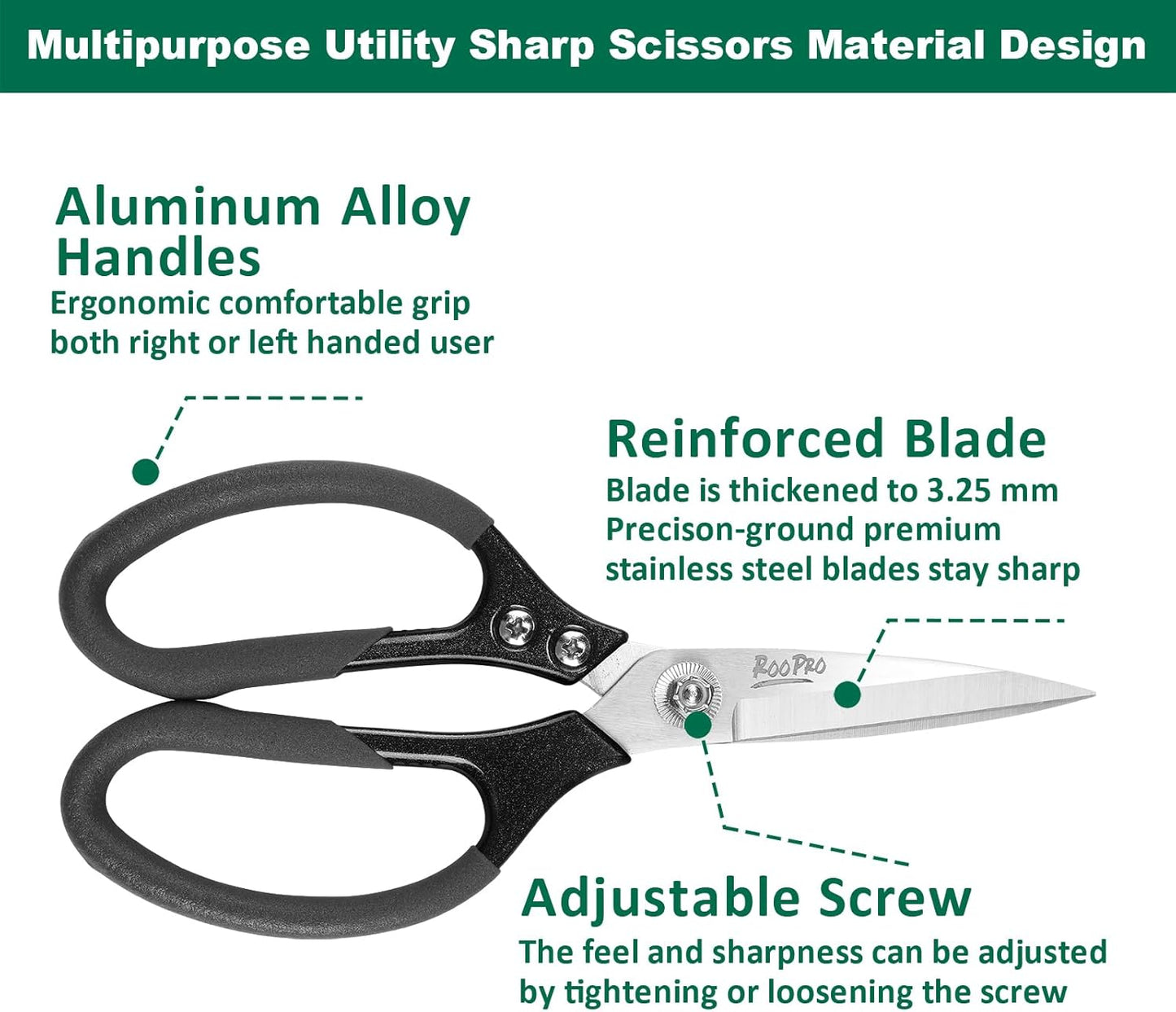 Utility Scissors All Purpose Heavy Duty 8.5 inch Sharp Blades | Stainless Steel,Aluminum Alloy Handle for Cutting Cardboard,Carpet,Fabric,Leather,Rope,Rubber,Plastic and Kitchen or Work Use