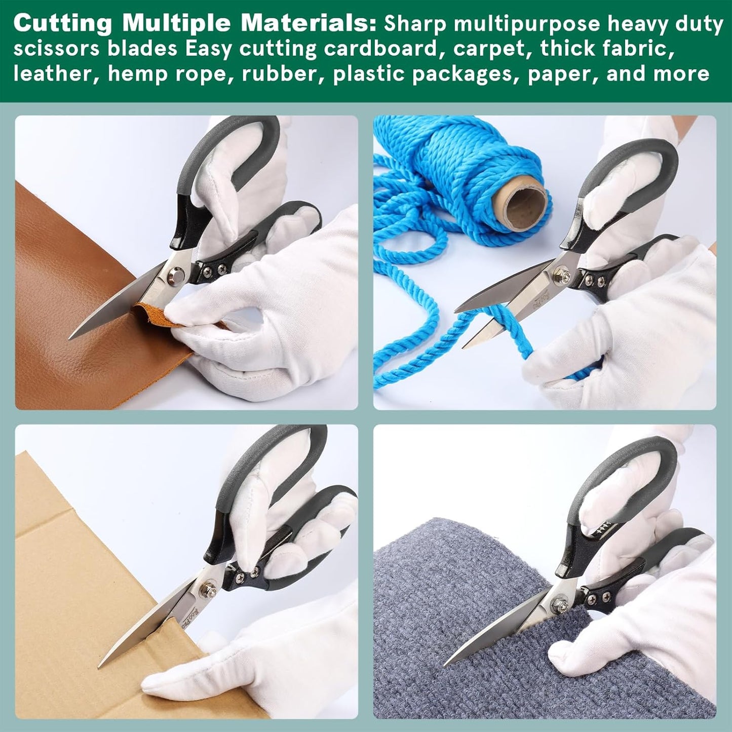 Utility Scissors All Purpose Heavy Duty 8.5 inch Sharp Blades | Stainless Steel,Aluminum Alloy Handle for Cutting Cardboard,Carpet,Fabric,Leather,Rope,Rubber,Plastic and Kitchen or Work Use