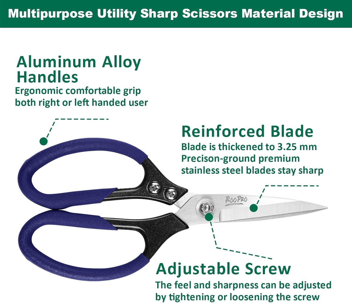 Utility Scissors All Purpose Heavy Duty 8.5 inch Sharp Blades | Stainless Steel,Aluminum Alloy Handle for Cutting Cardboard,Carpet,Fabric,Leather,Rope,Rubber,Plastic and Kitchen or Work Use