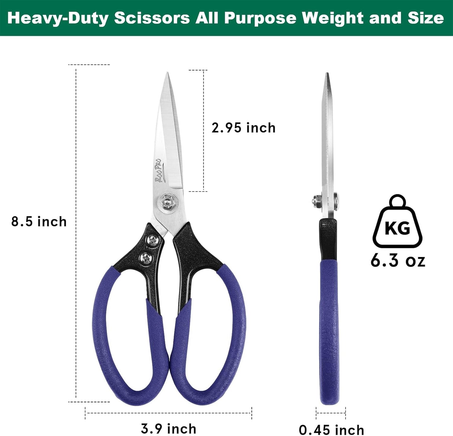 Utility Scissors All Purpose Heavy Duty 8.5 inch Sharp Blades | Stainless Steel,Aluminum Alloy Handle for Cutting Cardboard,Carpet,Fabric,Leather,Rope,Rubber,Plastic and Kitchen or Work Use