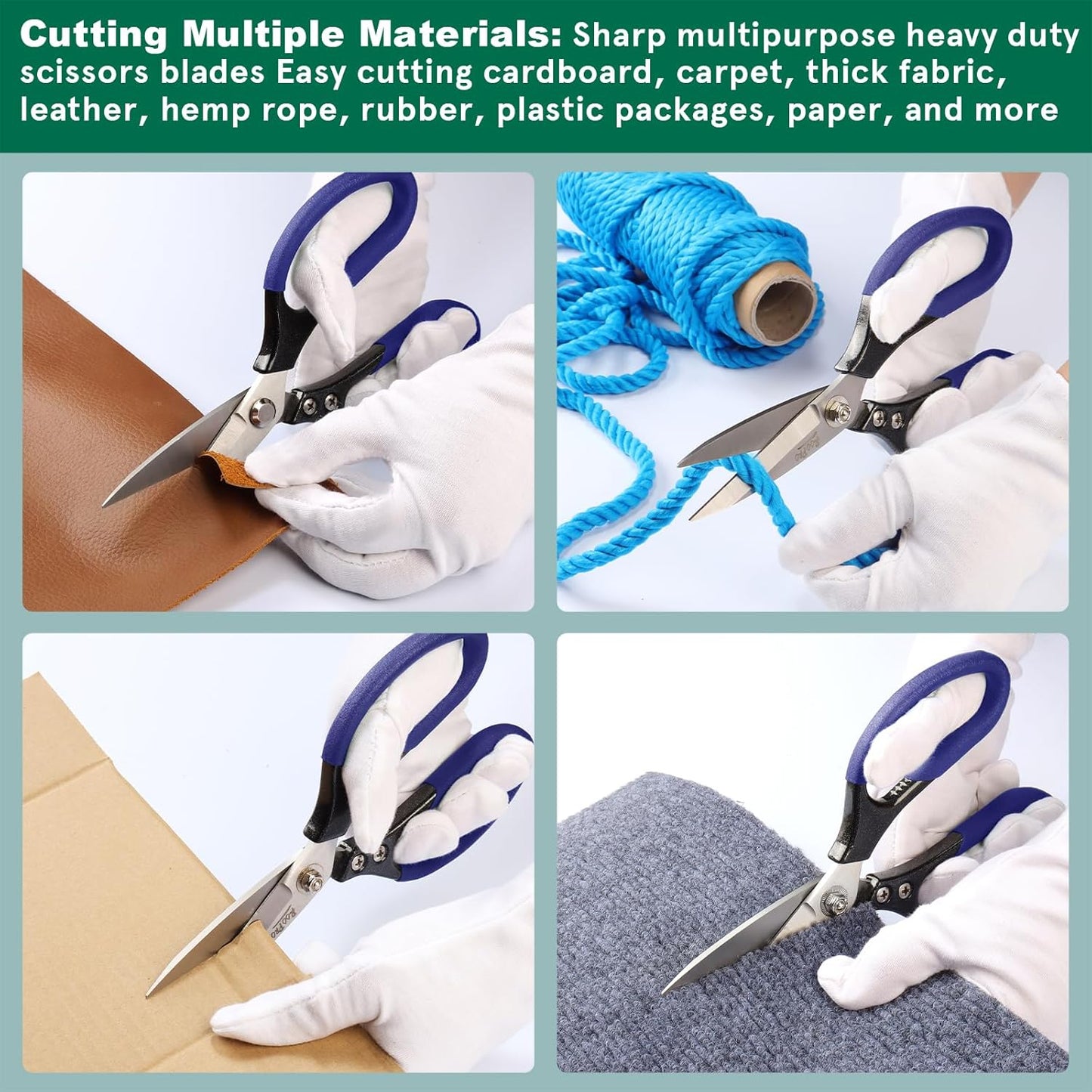 Utility Scissors All Purpose Heavy Duty 8.5 inch Sharp Blades | Stainless Steel,Aluminum Alloy Handle for Cutting Cardboard,Carpet,Fabric,Leather,Rope,Rubber,Plastic and Kitchen or Work Use