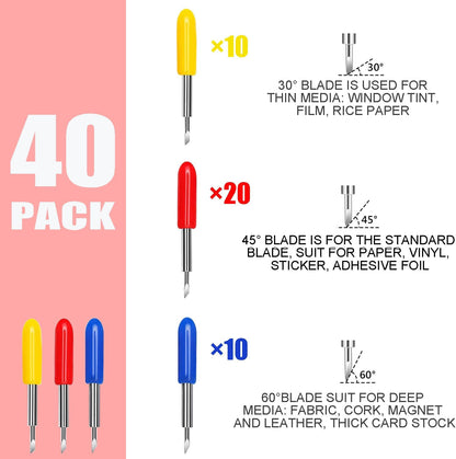 40 Pcs Replacement Blades Compatible with Explore Air 2/Air 3 /Maker/Maker 3/4 Cutting Machines - includ 10PCS Fine-Point Blades, 20PCS Standard Blaeds and 10PCS Deep Cutting Blades