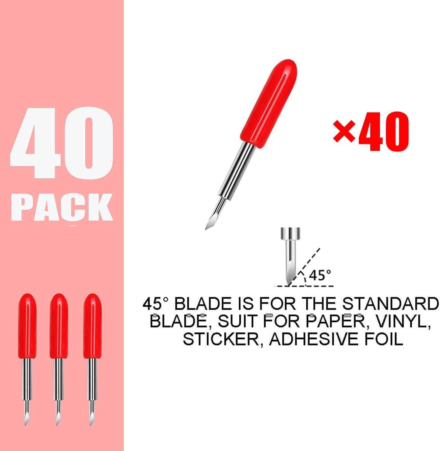 40 Pcs Replacement Blades Compatible with Explore Air 2/Air 3 /Maker/Maker 3/4 Cutting Machines - includ 10PCS Fine-Point Blades, 20PCS Standard Blaeds and 10PCS Deep Cutting Blades