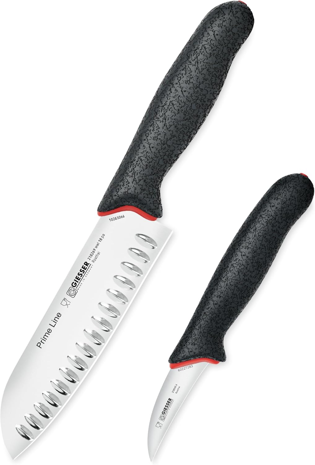 Giesser since 1776, Made in Germany, Santoku 7,5 inch, Ultra Slip Resistant, Dishwashersafe, rustfree, Japanese Chef Knife with small Peeling Knife (1)