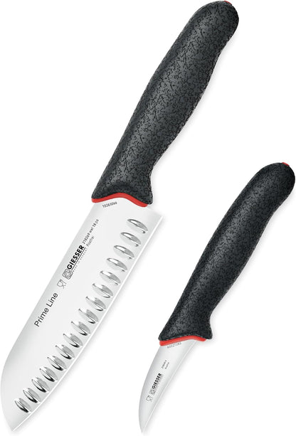 Giesser since 1776, Made in Germany, Santoku 7,5 inch, Ultra Slip Resistant, Dishwashersafe, rustfree, Japanese Chef Knife with small Peeling Knife (1)