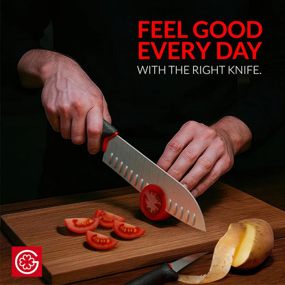 Giesser since 1776, Made in Germany, Santoku 7,5 inch, Ultra Slip Resistant, Dishwashersafe, rustfree, Japanese Chef Knife with small Peeling Knife (1)