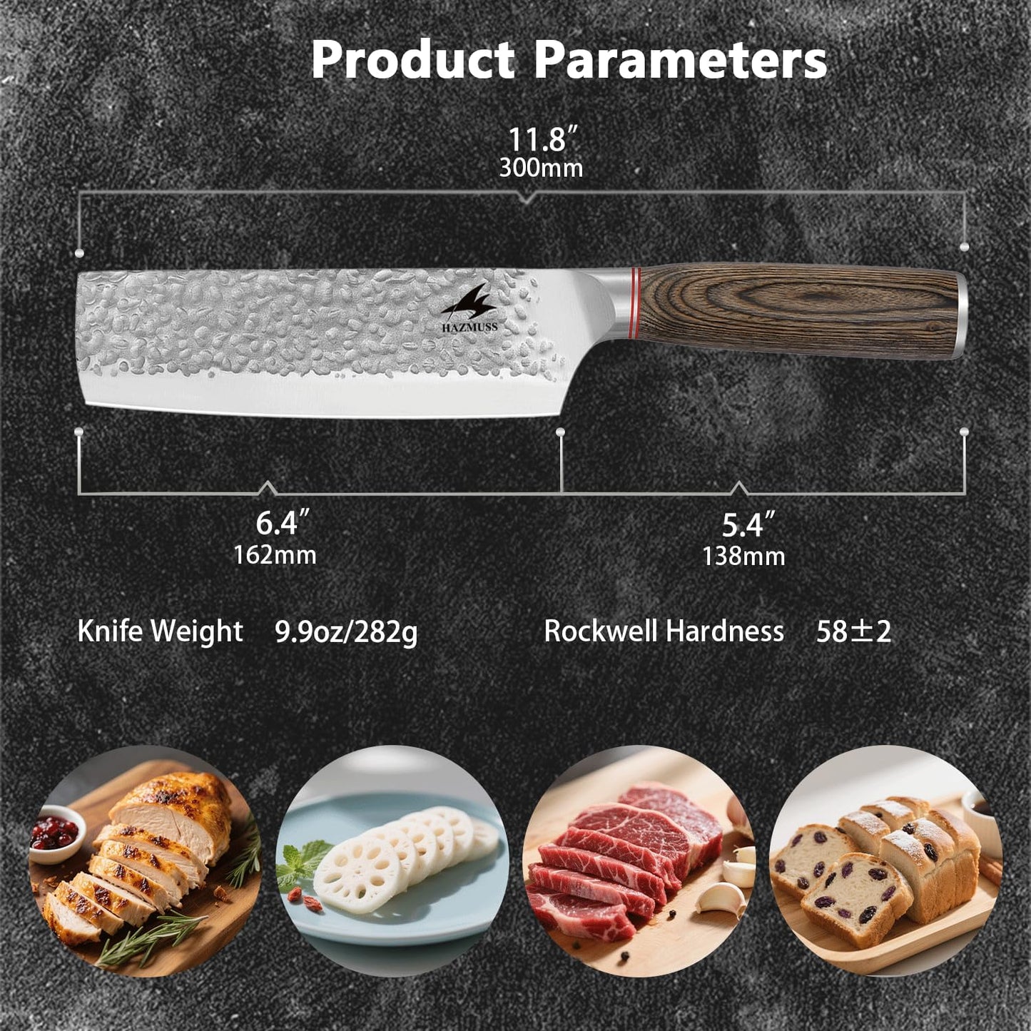 6.4 Inch Japanese Hammered Nakiri Knife, High Carbon Stainless Steel Kitchen Japanese Chef knive, Comfortable Grip Pakkawood Handle for Home and Kitchen