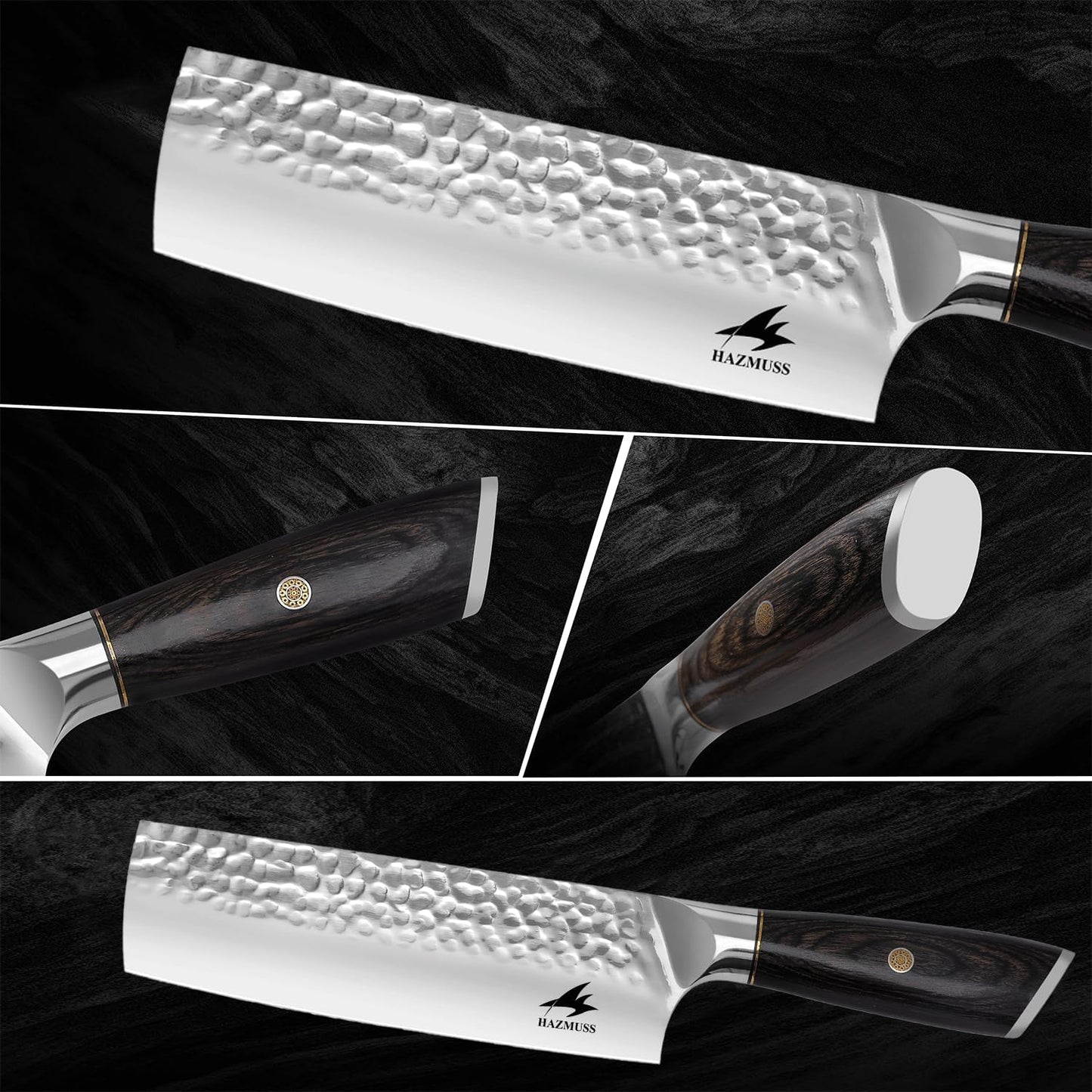 6.4 Inch Japanese Hammered Nakiri Knife, High Carbon Stainless Steel Kitchen Japanese Chef knive, Comfortable Grip Pakkawood Handle for Home and Kitchen