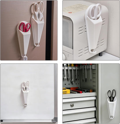 4Pack Magnetic Scissor Holder for Fridge – Never Lose Scissors! | Kitchen & Office Storage Organizer with Drain Hole & Hooks, Detachable Magnet Holder Sticks to Refrigerator for Large Shears