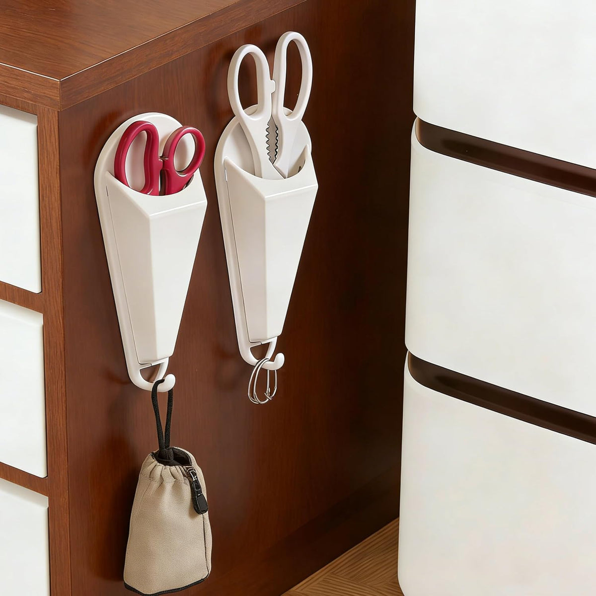 4Pack Magnetic Scissor Holder for Fridge – Never Lose Scissors! | Kitchen & Office Storage Organizer with Drain Hole & Hooks, Detachable Magnet Holder Sticks to Refrigerator for Large Shears