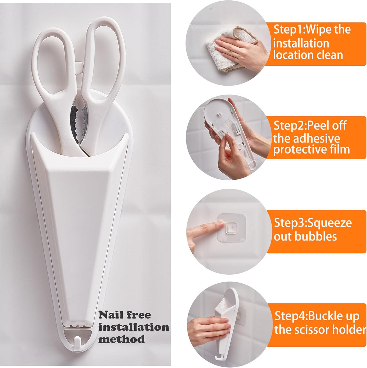 4Pack Magnetic Scissor Holder for Fridge – Never Lose Scissors! | Kitchen & Office Storage Organizer with Drain Hole & Hooks, Detachable Magnet Holder Sticks to Refrigerator for Large Shears