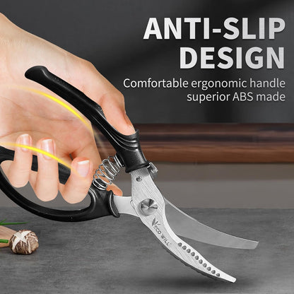Heavy Duty Kitchen Poultry Shears with 2 Springs, Non-Slip Handle & Safety Lock, Dishwasher Safe, Stainless Steel Scissors for Meat, Chicken, Bones, Fish, Vegetables, and More