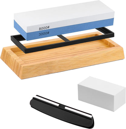 Sharpening Stone Whetstone Set Kitchen Knife Sharpener Stone Wet Stones for Sharping Knives Kit with Non-slip Rubber Base (400/1000+3000/8000)
