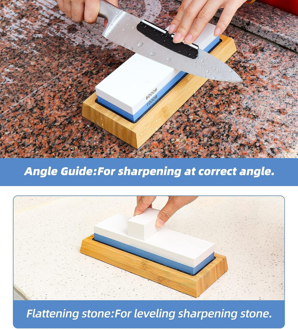 Sharpening Stone Whetstone Set Kitchen Knife Sharpener Stone Wet Stones for Sharping Knives Kit with Non-slip Rubber Base (400/1000+3000/8000)