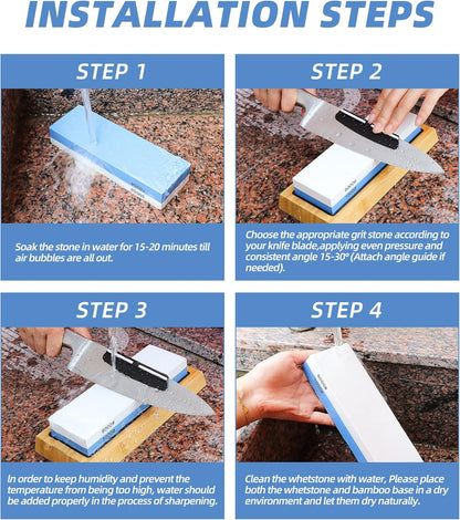 Sharpening Stone Whetstone Set Kitchen Knife Sharpener Stone Wet Stones for Sharping Knives Kit with Non-slip Rubber Base (400/1000+3000/8000)
