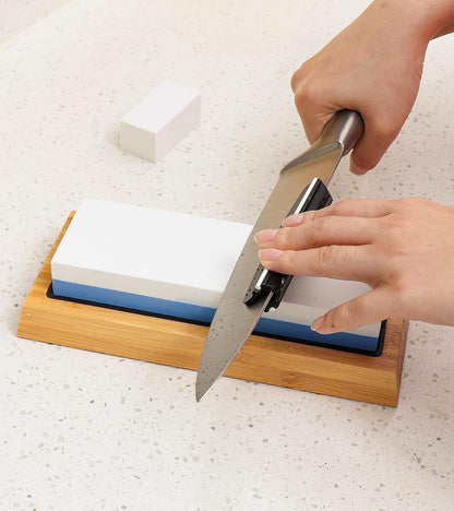 Sharpening Stone Whetstone Set Kitchen Knife Sharpener Stone Wet Stones for Sharping Knives Kit with Non-slip Rubber Base (400/1000+3000/8000)