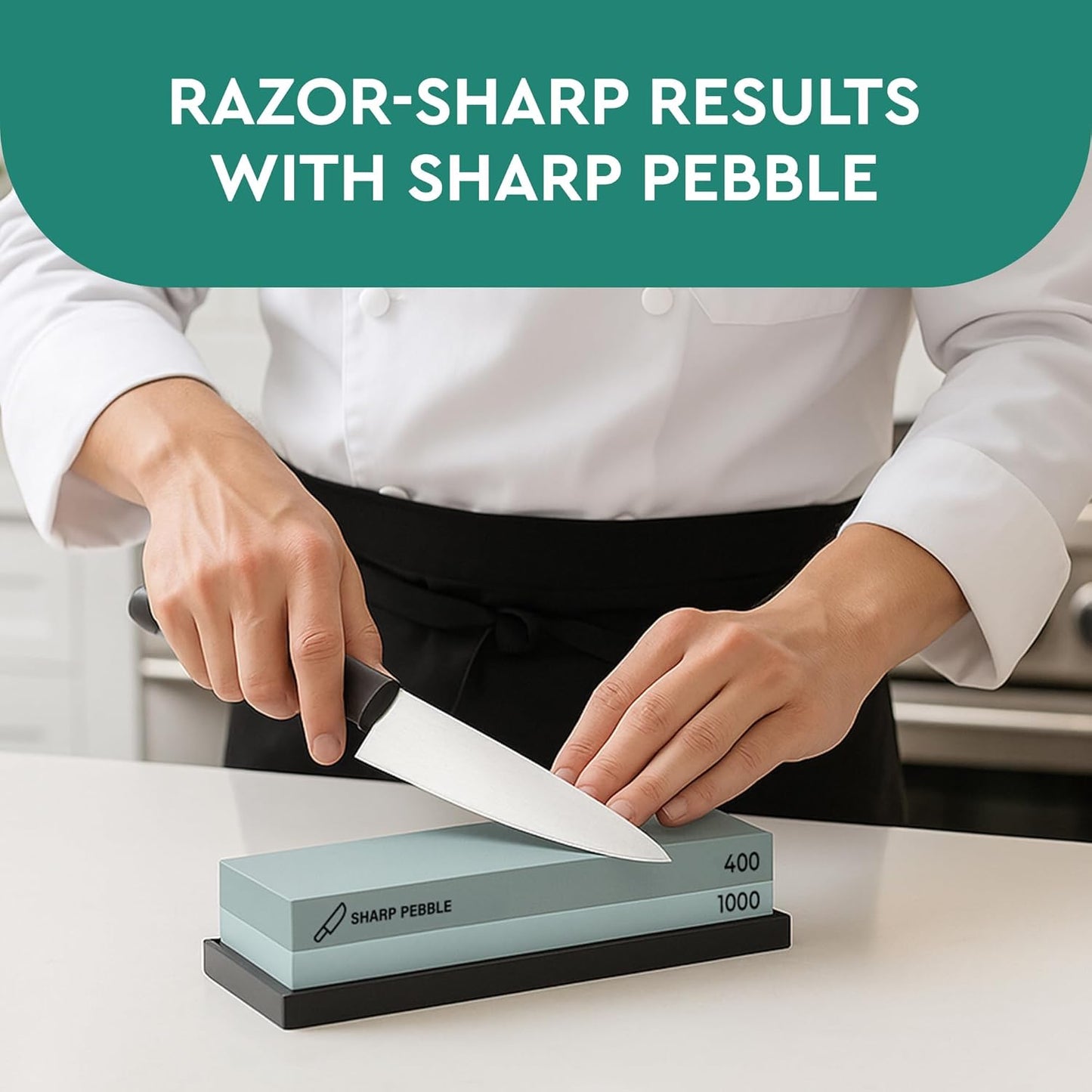Premium Whetstone Knife Sharpening Stone 2 Side Grit 400/1000 Wetstone Kit -Wetstone Kitchen Knife Sharpener with Flattening Stone & NonSlip Rubber Base