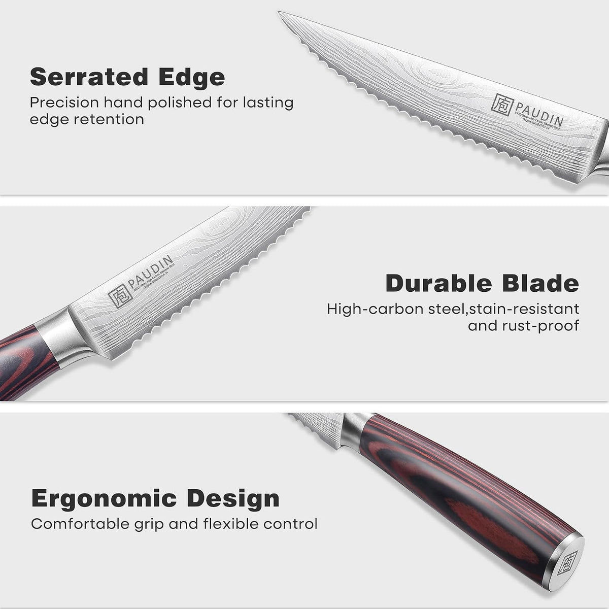 Steak Knives, Steak Knives Set of 6, Serrated Steak Knife 4.5 Inch