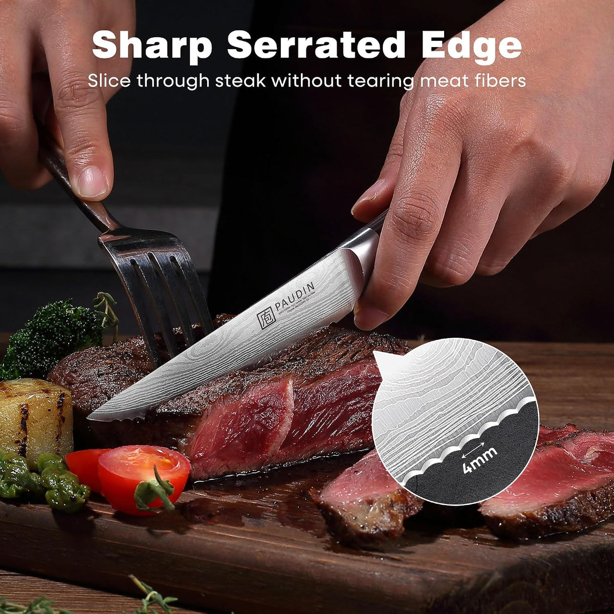 Steak Knives, Steak Knives Set of 6, Serrated Steak Knife 4.5 Inch