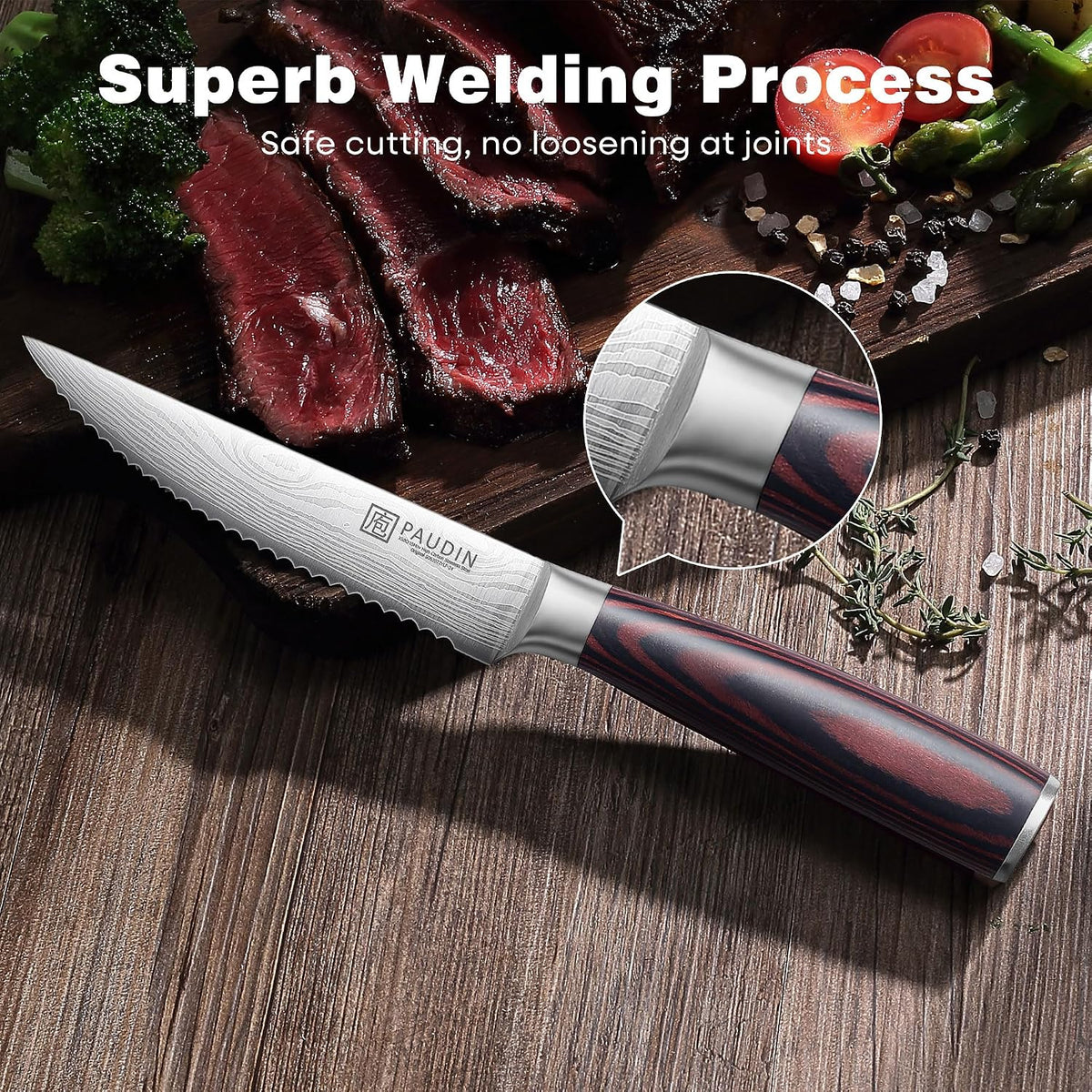 Steak Knives, Steak Knives Set of 6, Serrated Steak Knife 4.5 Inch