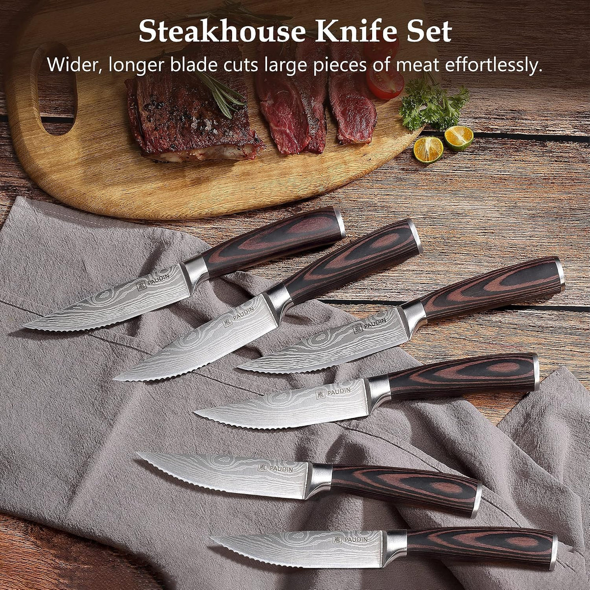 Steak Knives, Steak Knives Set of 6, Serrated Steak Knife 4.5 Inch