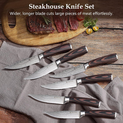 Steak Knives, Steak Knives Set of 6, Serrated Steak Knife 4.5 Inch