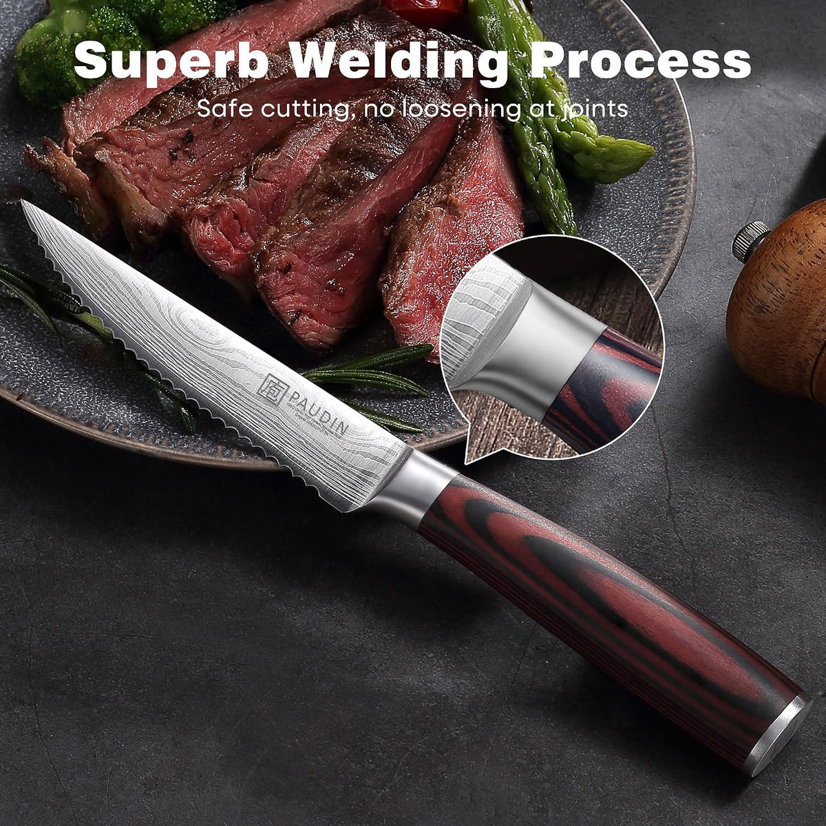 Steak Knives, Steak Knives Set of 6, Serrated Steak Knife 4.5 Inch
