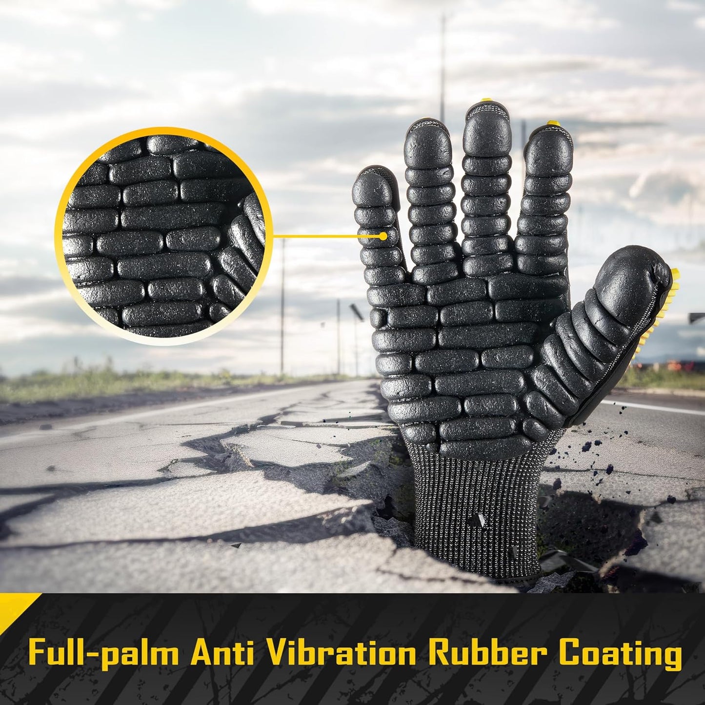 A6 Cut Resistant Anti Vibration Work Gloves Men, TPR Impact Reduce Mittens, Palm Rubber Patch Shock Absorption, S-2XL