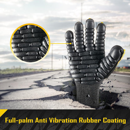 A6 Cut Resistant Anti Vibration Work Gloves Men, TPR Impact Reduce Mittens, Palm Rubber Patch Shock Absorption, S-2XL