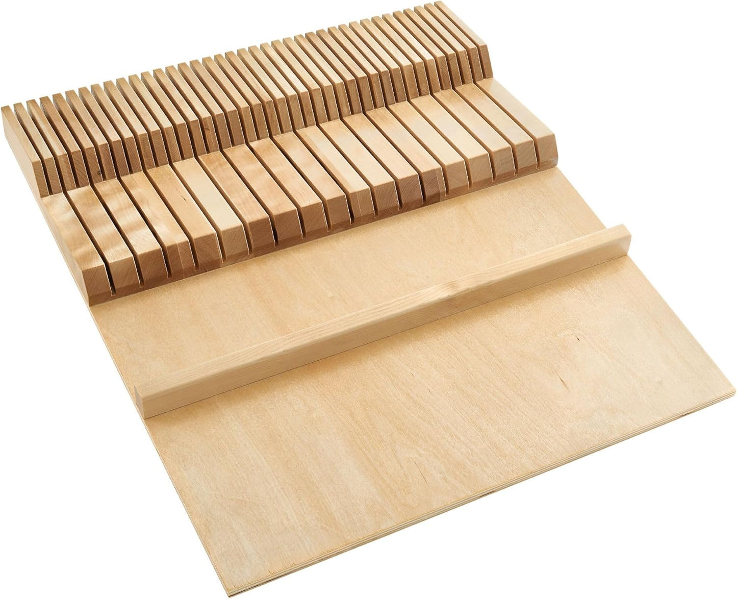 Dual Row Trim-to-Custom Fit Knife Block Drawer Organizer with Storage Holder for Kitchen Utensils, 55 Slot Cutlery Tray, Wood, 4WDKB-1