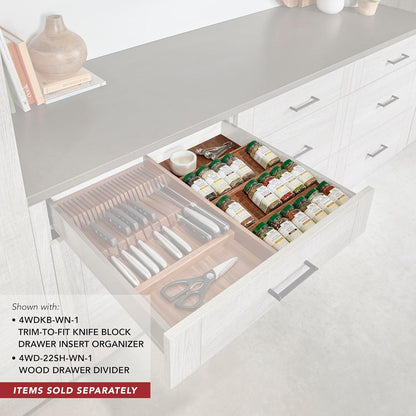 Dual Row Trim-to-Custom Fit Knife Block Drawer Organizer with Storage Holder for Kitchen Utensils, 55 Slot Cutlery Tray, Wood, 4WDKB-1